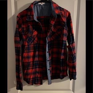 Plaid, red, blue button down shirt(flannel)